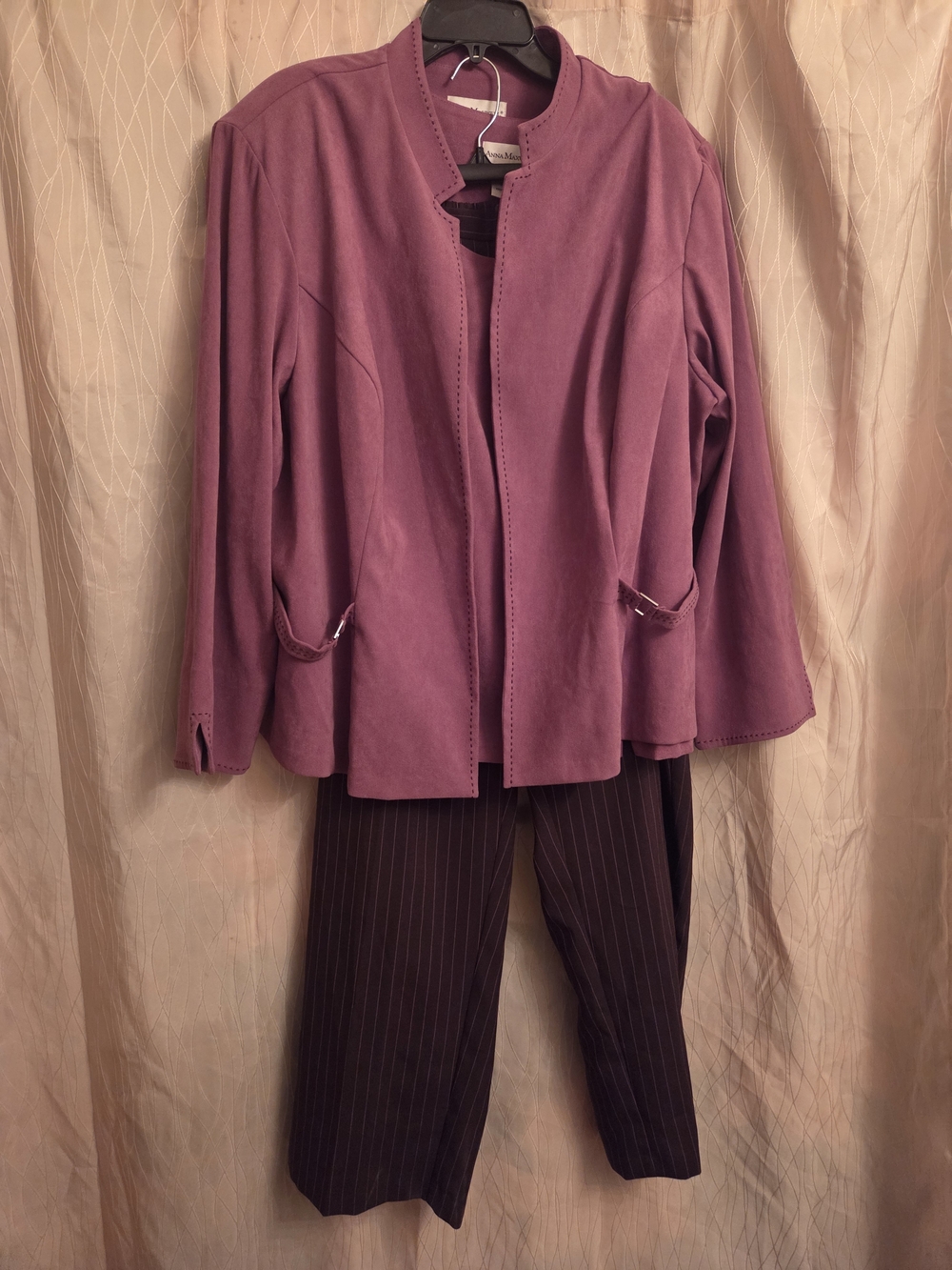 Women’s Dusty Rose Open Jacket/Top/Pants Set Anna Maxwell